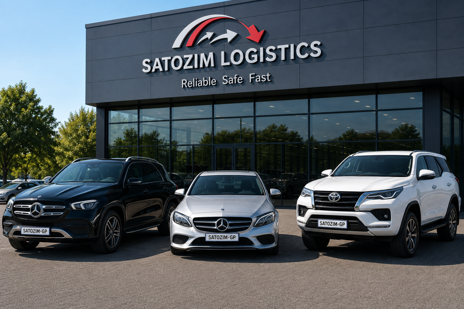 SATOZIM Logistics showroom with Toyota Fortuner and other vehicles on the forecourt